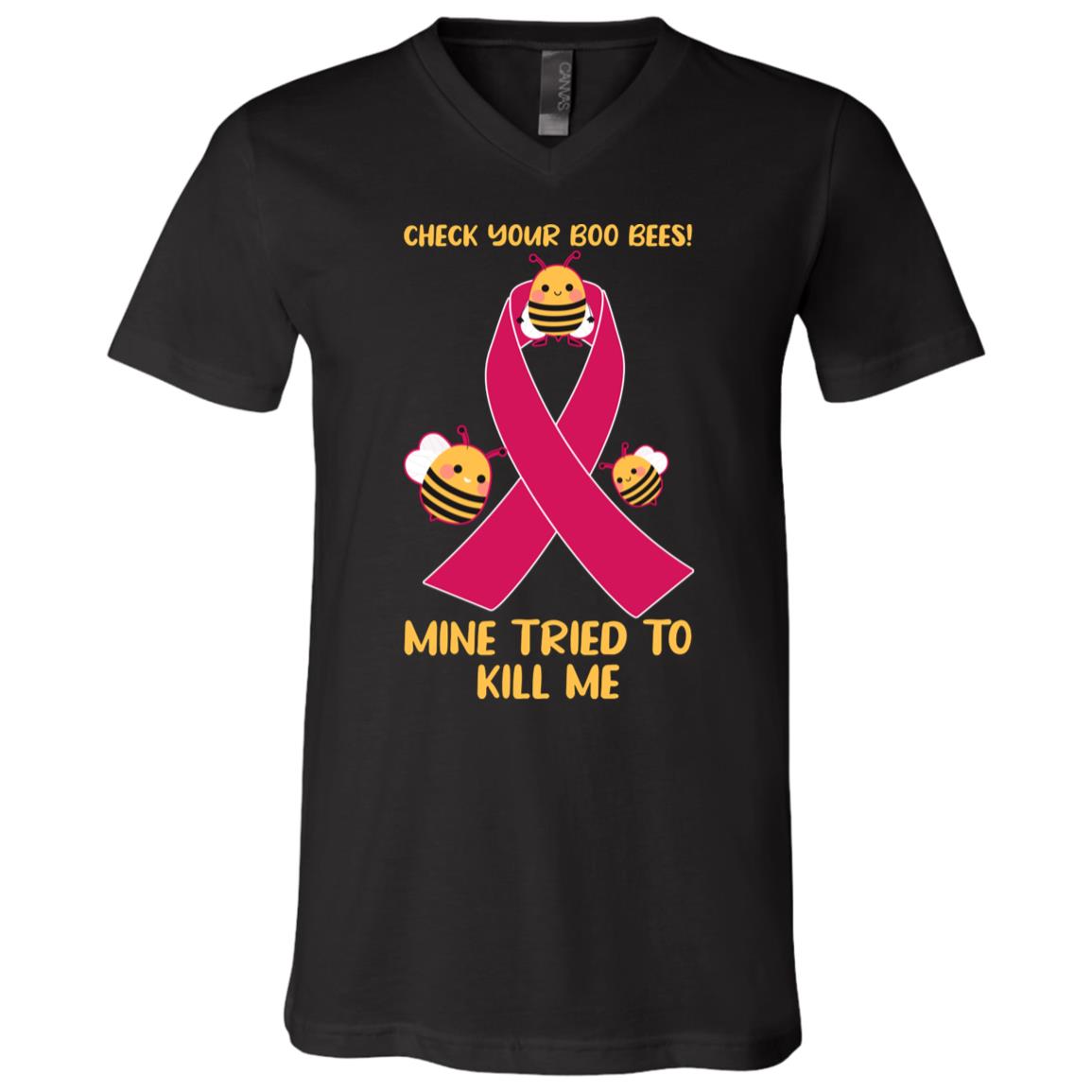 Check Your Boo Bees, Black, V-Neck T-Shirt
