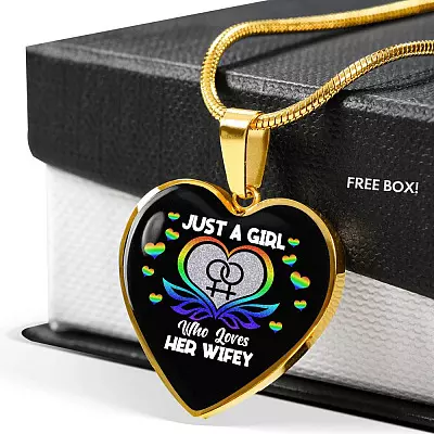 Just A Girl Who Loves Her Wifey Heart Pendant Necklace - Lesbian Wife Gift - Heart Luxury Necklace (Gold Plated)