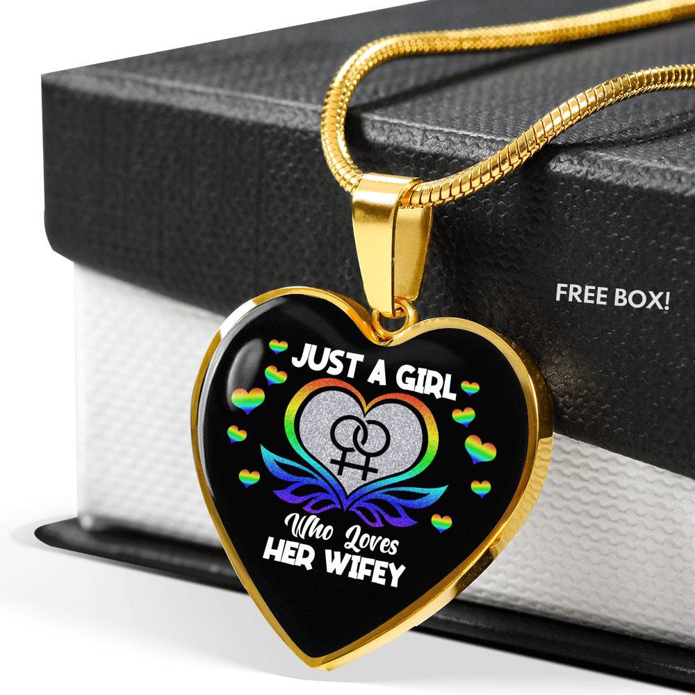 Just A Girl Who Loves Her Wifey Heart Pendant Necklace - Lesbian Wife Gift - Heart Luxury Necklace (Gold Plated)