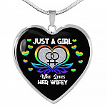 Just A Girl Who Loves Her Wifey Heart Pendant Necklace - Lesbian Wife Gift - Heart Luxury Necklace (Silver)