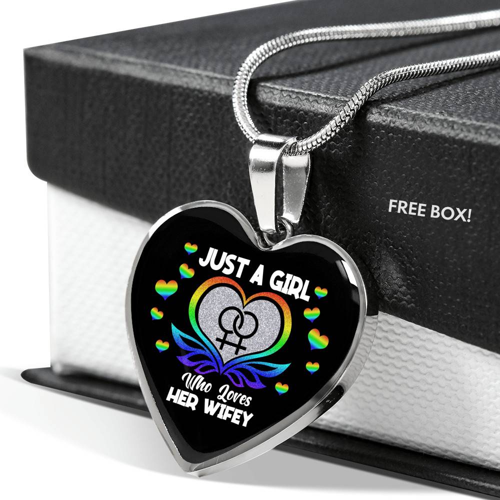 Just A Girl Who Loves Her Wifey Heart Pendant Necklace - Lesbian Wife Gift - Heart Luxury Necklace (Silver)