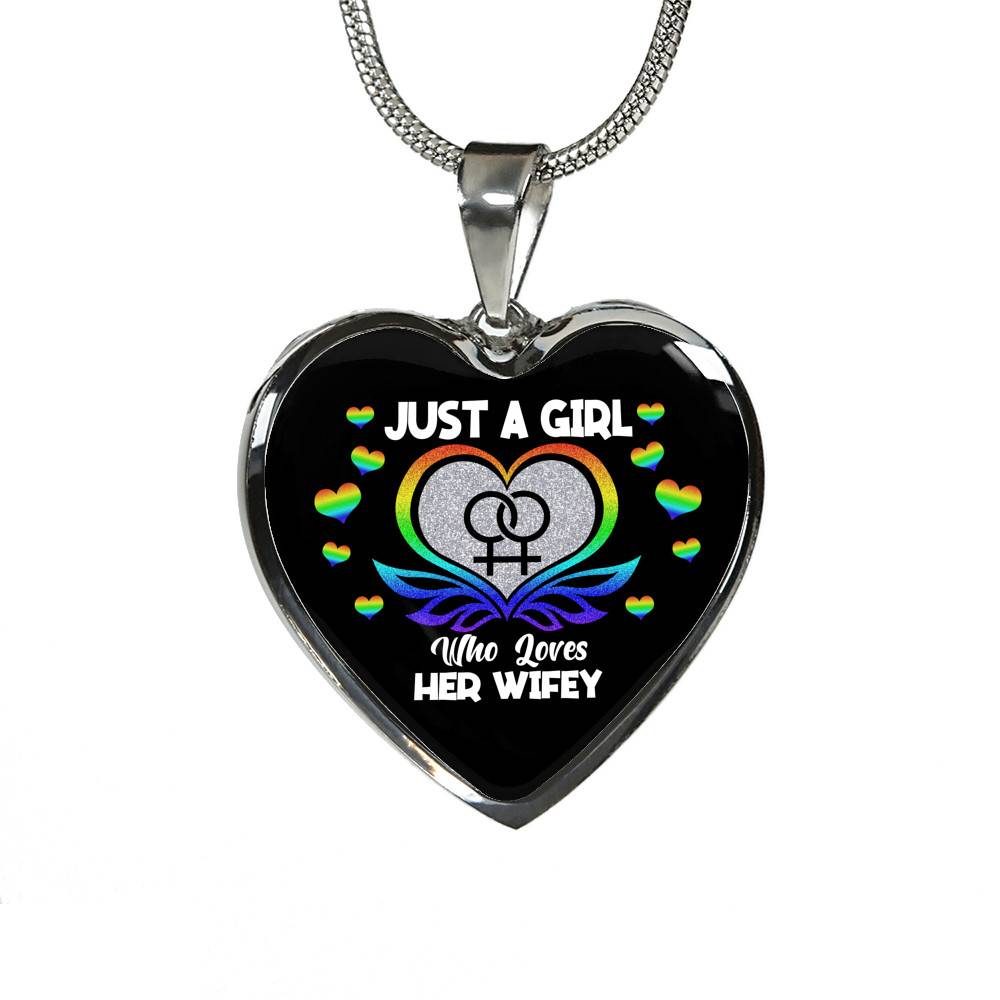 Just A Girl Who Loves Her Wifey Heart Pendant Necklace - Lesbian Wife Gift - Heart Luxury Necklace (Silver)