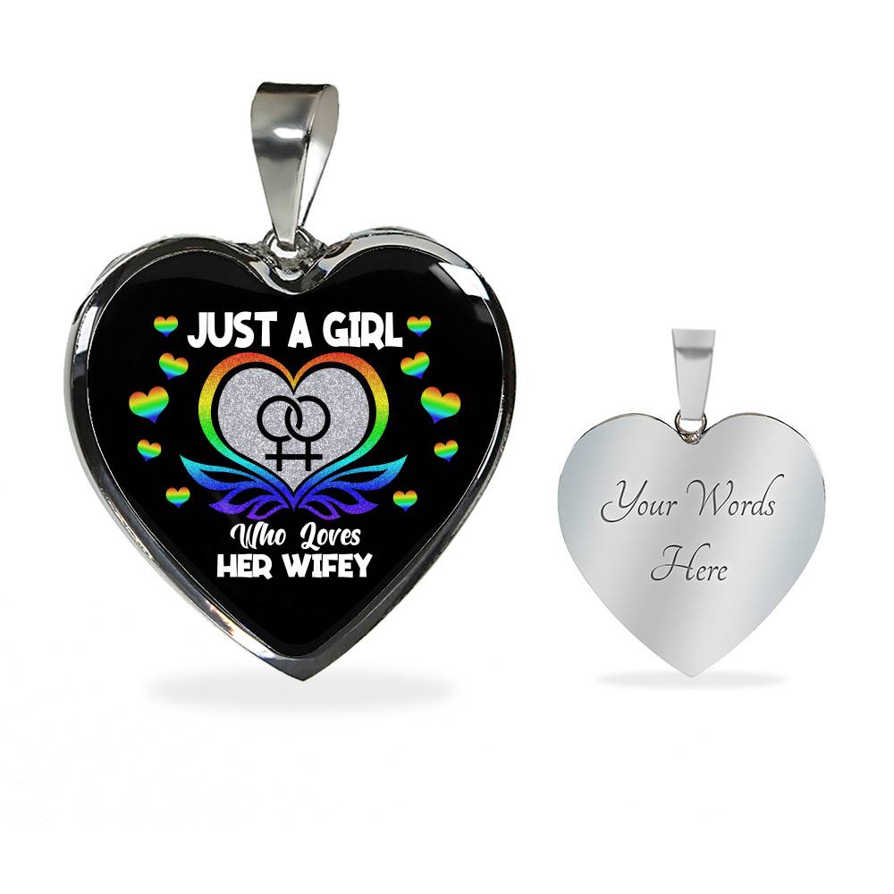 Just A Girl Who Loves Her Wifey Heart Pendant Necklace - Lesbian Wife Gift - Heart Luxury Necklace (Silver)