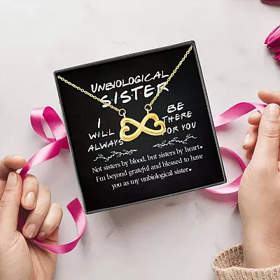 Alternative view of Unbiological Sister I'll Always Be There for You Sisters by Heart Bestie Girlfriend Gift Infinity Heart Necklace