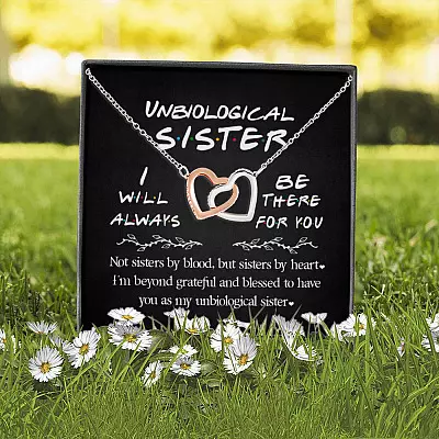 Unbiological Sister I'll Always Be There for You Sisters by Heart Girlfriend Gift Interlocking Hearts Necklace