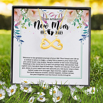 To An Amazing New Mom Welcome To The Greatest Journey Of Your Life Mom To Be 2021 Infinity Heart Necklace