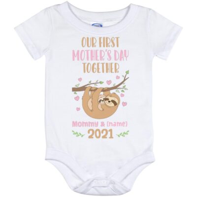 Personalized Our First Mother's Day, White, Baby Onesie - 12 Month