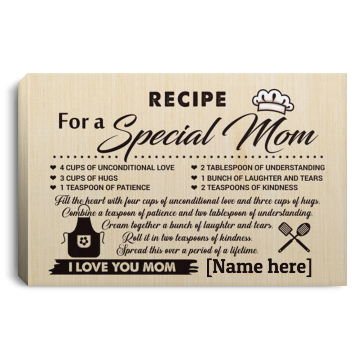 Personalized Recipe For A Special Mom Gallery Wrapped Framed Canvas Prints-Unframed Poster-Decor Wall Art, White, 0.75'' Framed Canvas