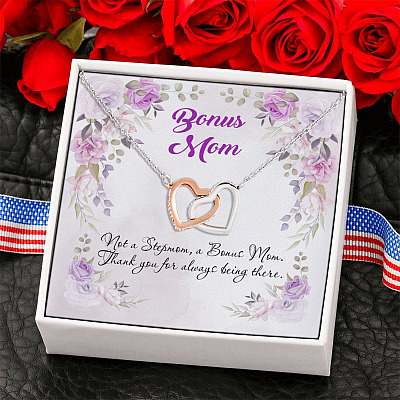 Bonus Mom Not A Stepmom Interlocking Hearts Pendant Necklace