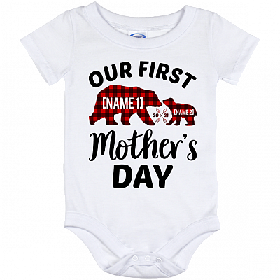 Personalized Buffalo Plaid Mama Bear Our First Mother's Day Baby Onesie - 1st Mother's Day 2021 Baby Infant, White, Baby Onesie - 12 Month
