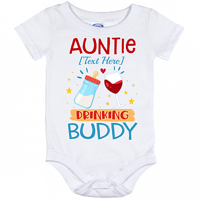 Personalized Auntie's Drinking Buddy Auntie Baby Onesie - Baby Infant Bodysuit - Aunt Onesie Gift, White, Baby Onesie - 12 Month