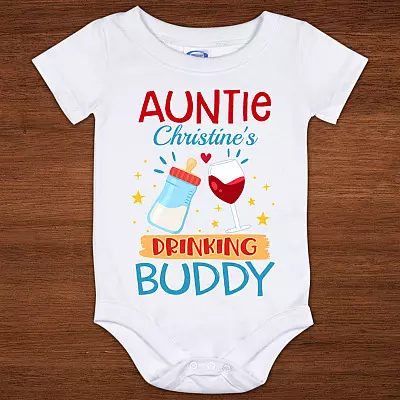Alternative view of Personalized Auntie's Drinking Buddy Auntie Baby Onesie - Baby Infant Bodysuit - Aunt Onesie Gift