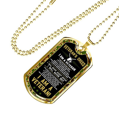 Veteran's Creed I'm A Veteran Camo Dog Tag Pendant Necklace - Veteran Necklace Gift - Dog Tag (Gold Plated)