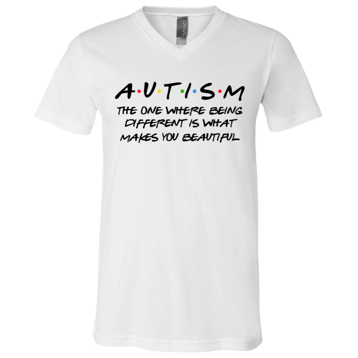 Friends Autism The One Where Being Different Is What Makes You Beautiful T-shirt - Autism Awareness V-neck, White, V-Neck T-Shirt