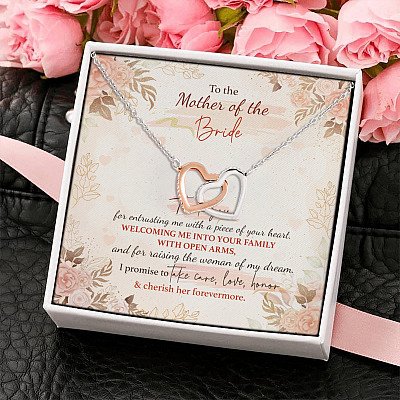Mother Of The Bride Thank You For Entrusting Me With Your Heart Interlocking Hearts Pendant Necklace