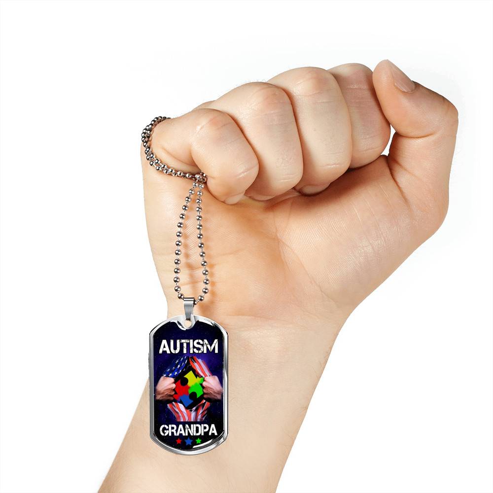 Autism Grandpa Dog Tag Pendant Necklace - Dog Tag (Silver)
