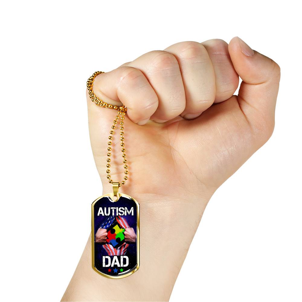 Autism Dad Dog Tag Pendant Necklace - Dog Tag (Gold Plated)