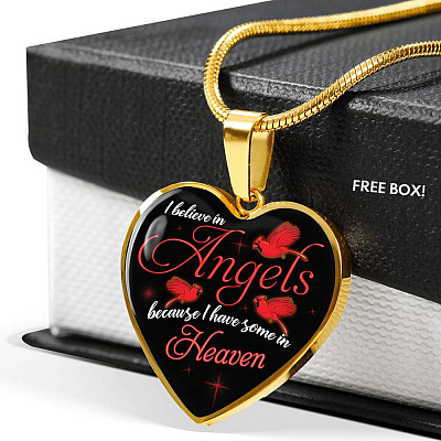 I Believe In Angels Because I Have Some In Heaven Red Cardinal Heart Pendant Necklace - Heart Luxury Necklace (Gold Plated)