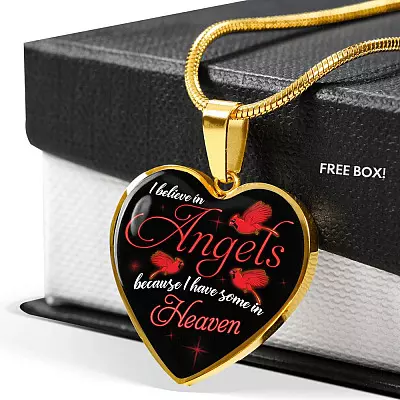 I Believe In Angels Because I Have Some In Heaven Red Cardinal Heart Pendant Necklace - Heart Luxury Necklace (Gold Plated)