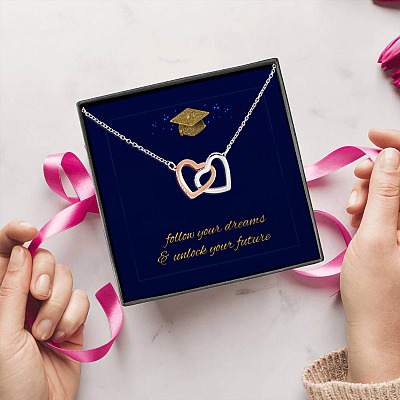Alternative view of Happy Graduation Senior 2021 Follow Your Dreams And Unlock Your Future Interlocking Hearts Necklace Gift