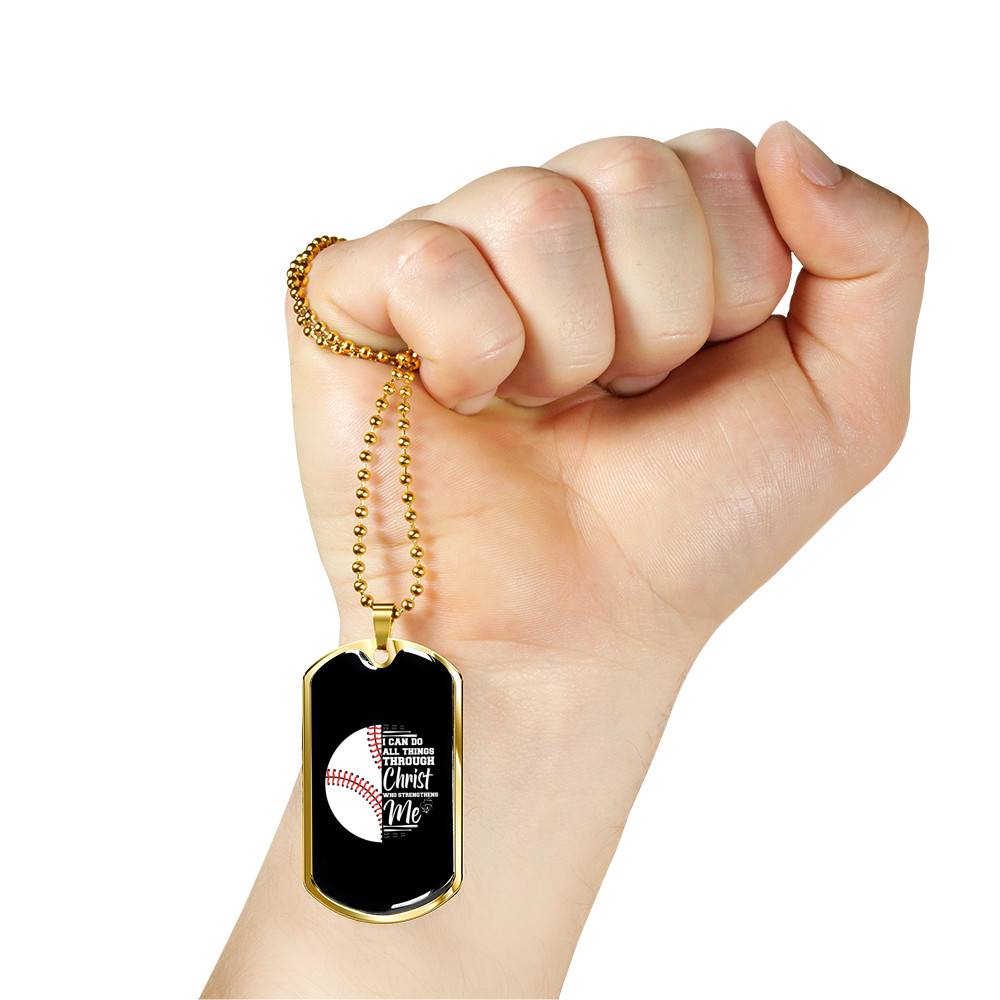 I Can Do All Thing Through Christ Who Strengthens Me Baseball Dog Tag Pendant Necklace - Dog Tag (Gold Plated)