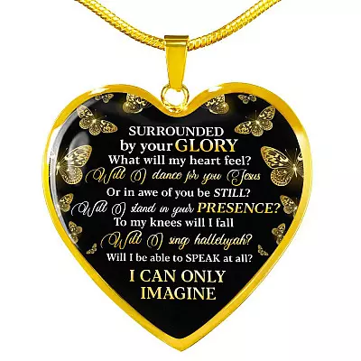 Surrounded By Your Glory What Will My Heart Feel Will I Dance For You Jesus Heart Pendant Necklace - Heart Luxury Necklace (Gold Plated)