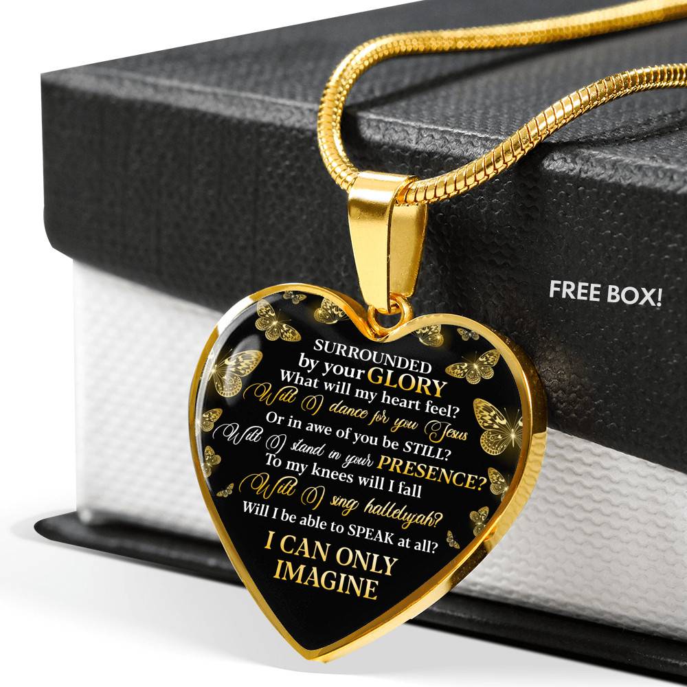 Surrounded By Your Glory What Will My Heart Feel Will I Dance For You Jesus Heart Pendant Necklace - Heart Luxury Necklace (Gold Plated)