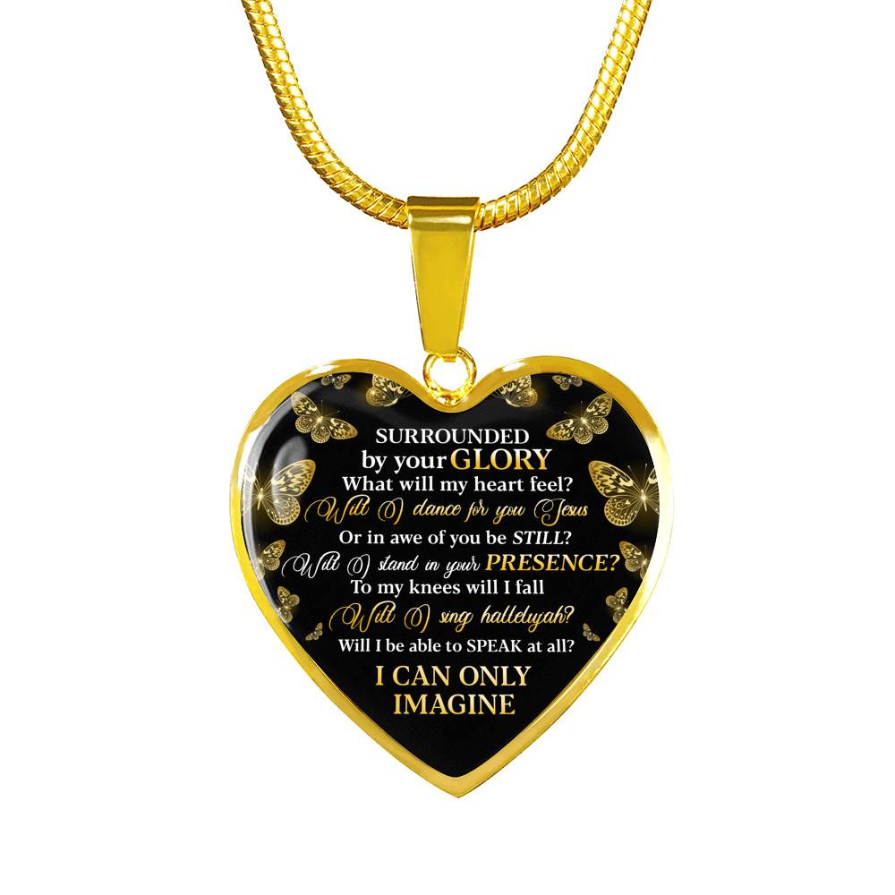 Surrounded By Your Glory What Will My Heart Feel Will I Dance For You Jesus Heart Pendant Necklace - Heart Luxury Necklace (Gold Plated)