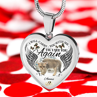 Alternative view of Personalized Photo I Will Carry You With Me Til' I See You Again Pet Memorial Heart Pendant Necklace - Bangle