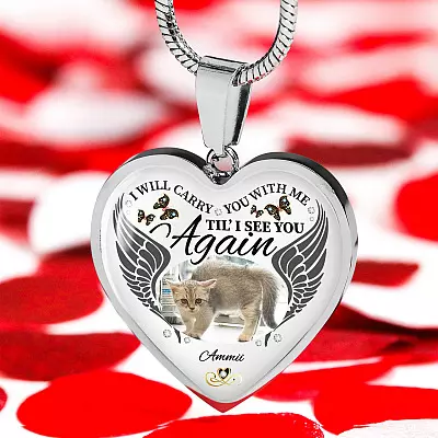 Alternative view of Personalized Photo I Will Carry You With Me Til' I See You Again Pet Memorial Heart Pendant Necklace - Bangle