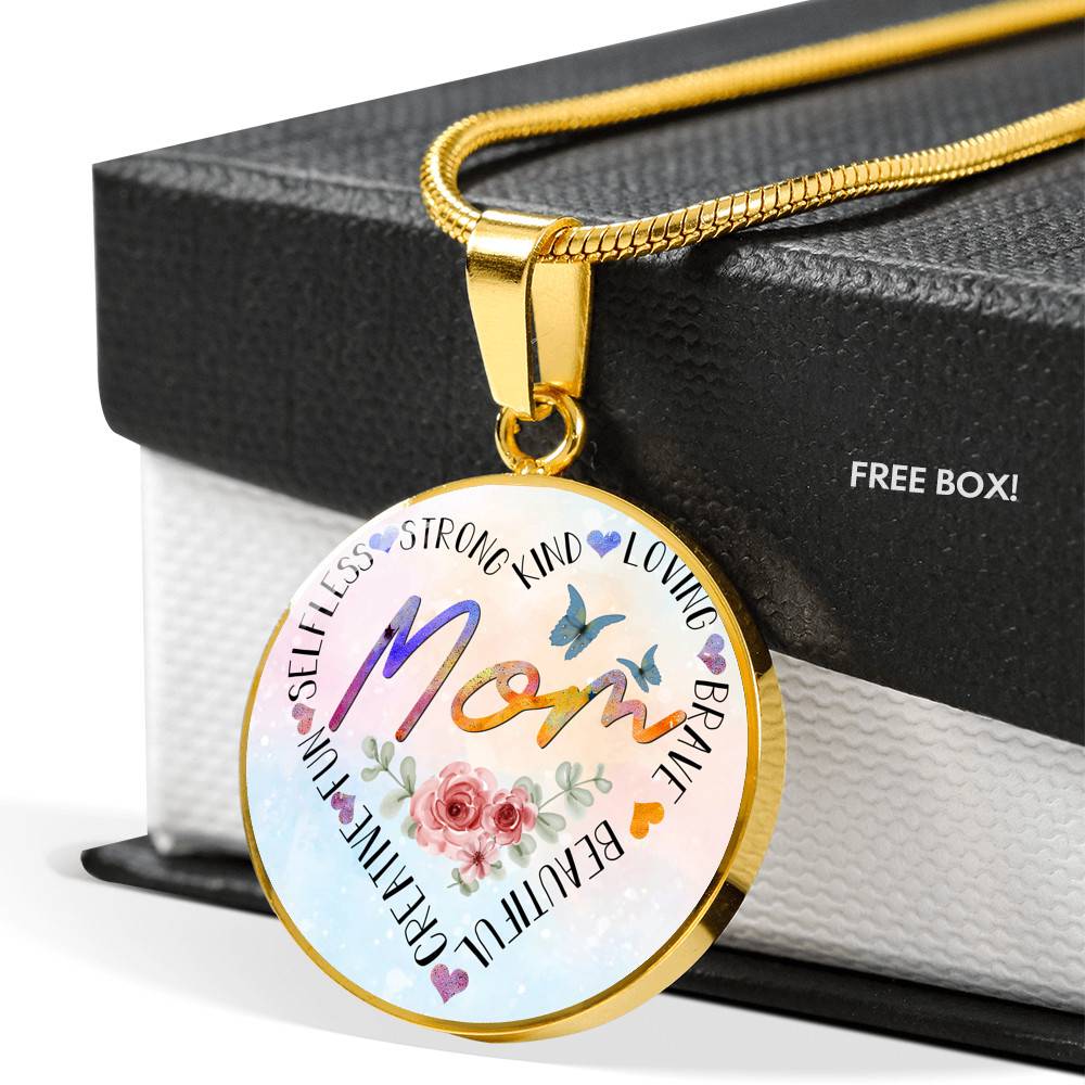 Mom Heart Words Circle Pendant Necklace - Circle Luxury Necklace (Gold Plated)