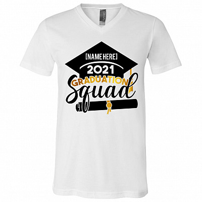 Personalized Senior 2021 Graduation Squad T-shirt - V-neck - Class of 2021 Graduate Matching Family Shirt, White, V-Neck T-Shirt