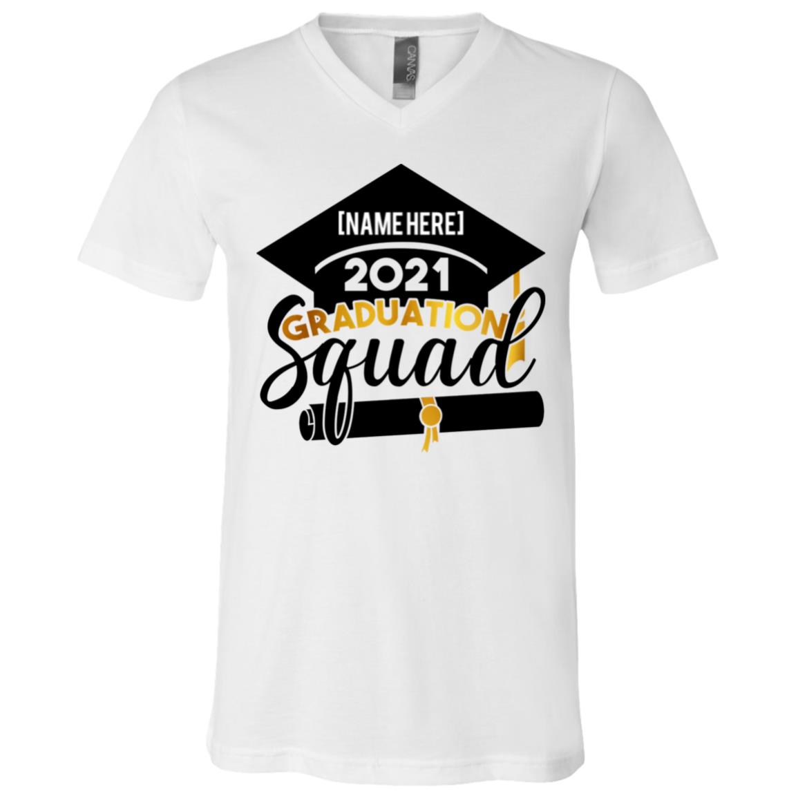 Personalized Senior 2021 Graduation Squad T-shirt - V-neck - Class of 2021 Graduate Matching Family Shirt, White, V-Neck T-Shirt
