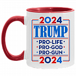 Trump 2024 Pro Trump Pro Gun Pro God - Anti Biden Accent Mug, White/Red, 11 oz. Accent Mug Trump 2024 Pro Trump Pro Gun Pro God - Anti Biden Accent Mug, White/Red, 11 oz. Accent Mug