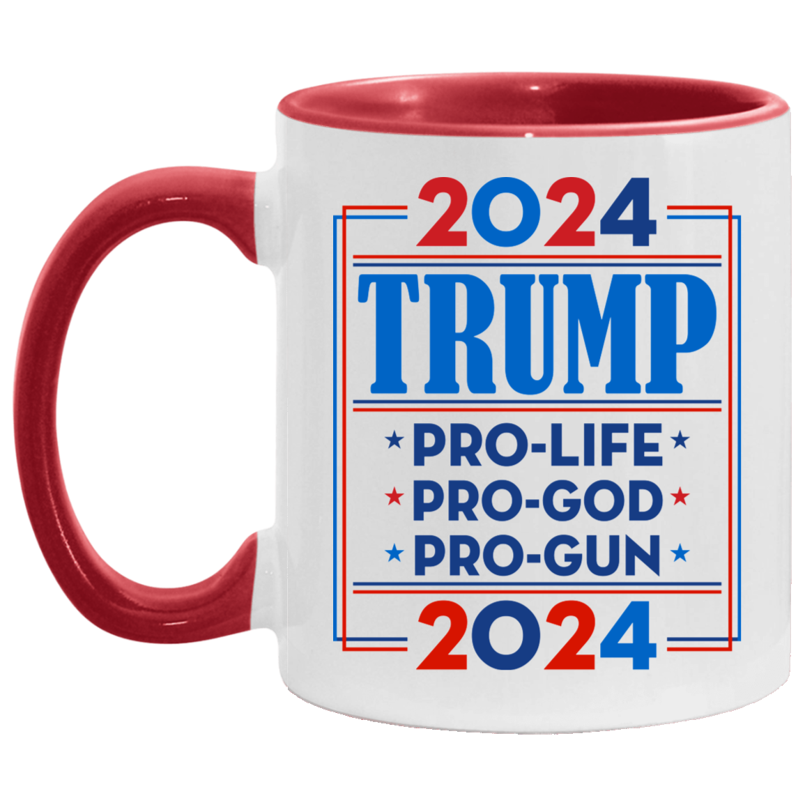 Trump 2024 Pro Trump Pro Gun Pro God - Anti Biden Accent Mug, White/Red, 11 oz. Accent Mug Trump 2024 Pro Trump Pro Gun Pro God - Anti Biden Accent Mug, White/Red, 11 oz. Accent Mug