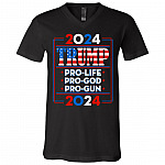 Trump 2024 Pro Trump Pro Gun Pro God T-shirt - V-neck - Anti Biden Shirt, Black, V-Neck T-Shirt