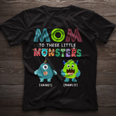 Alternative view of Personalized Mom To These Little Monsters T-shirt - V-neck - Mom Monster Custom Kids Name Shirt