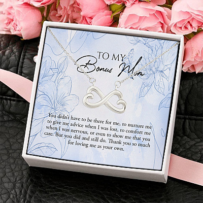 Alternative view of To My Bonus Mom You Didn't Have To Be There For Me Thank You For Loving Me As Your Own Infinity Heart Pendant Necklace