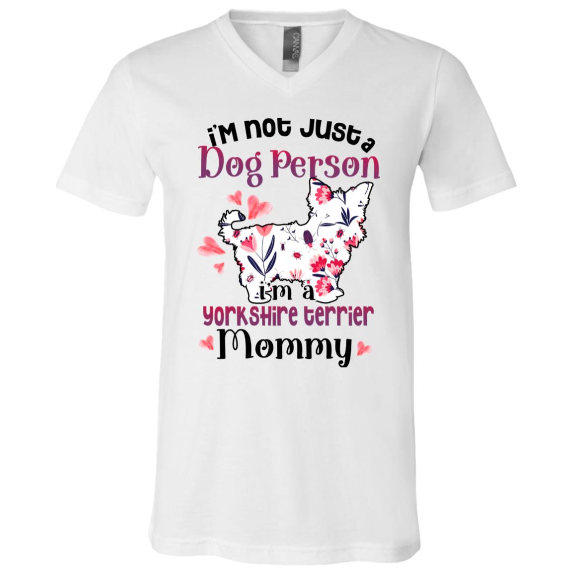 Yorkshire Terrier Mommy T-Shirt, White, V-Neck T-Shirt
