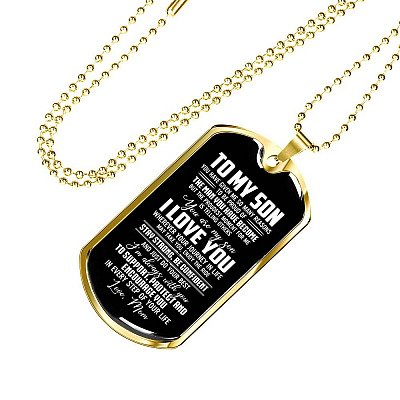 Mom To My Son You Have Given Me so Many Reasons to Be Proud of The Man Dog Tag Pendant Necklace - Dog Tag (Gold Plated)