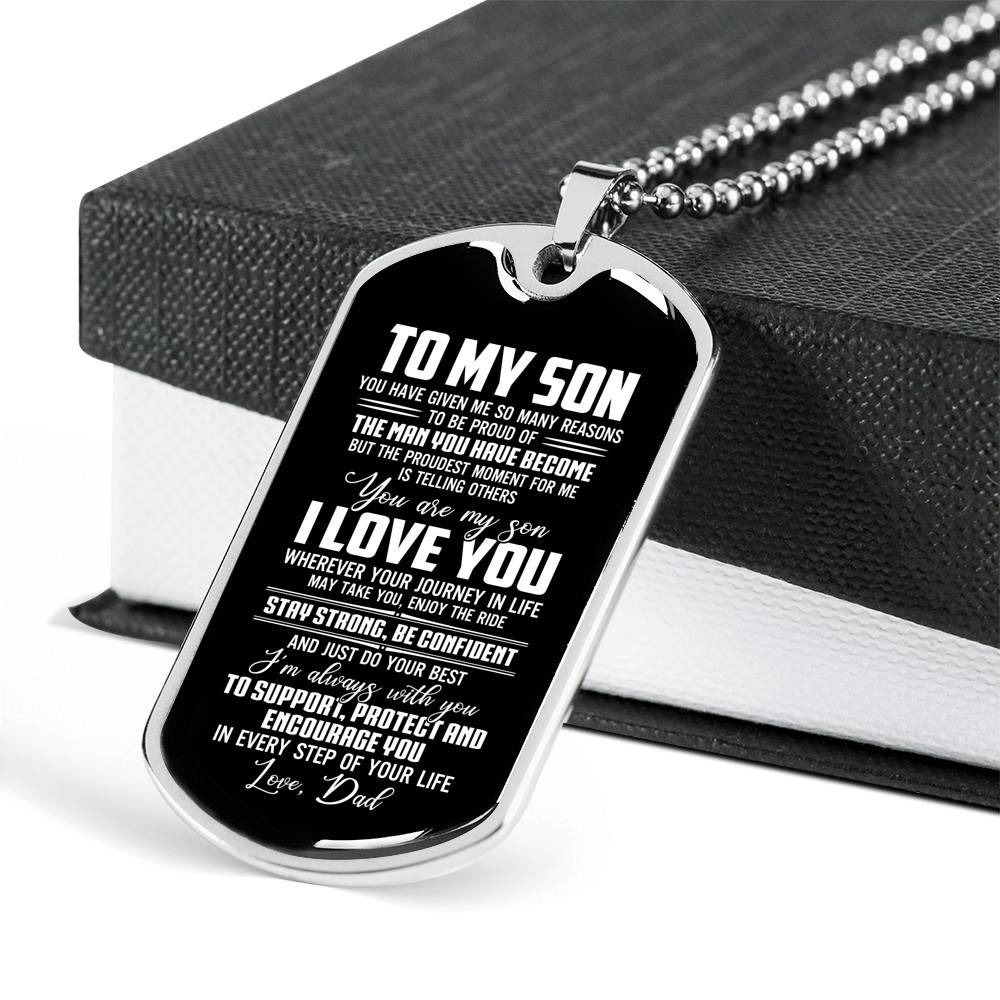 Dad To My Son You Have Given Me so Many Reasons to Be Proud of The Man Dog Tag Pendant Necklace - Dog Tag (Silver)