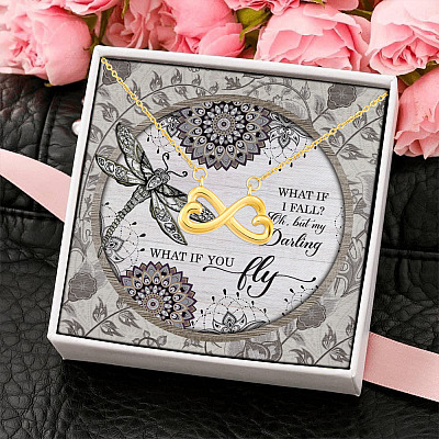 Bohemian Dragonfly What If I Fall Oh but My Darling What If You Fly Infinity Heart Pendant Necklace