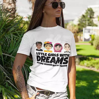 Alternative view of Little With Dreams Become Women With Vision T-Shirt - Youth Tee - Feminist Shirts For Girls