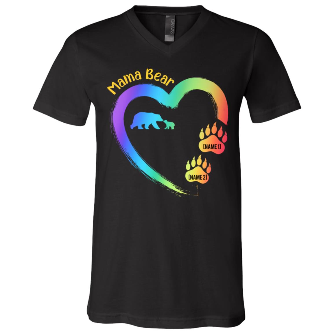 Personalized Mama Bear, Black, V-Neck T-Shirt Personalized Mama Bear, Black, V-Neck T-Shirt