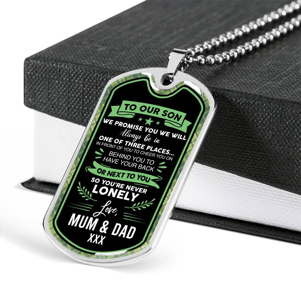 To Our Son We Promise You're Never Lonely Dog Tag Pendant Necklace - To My Son Dogtag - Dog Tag (Silver)