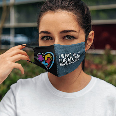 Alternative view of I Wear Blue for My Son Autism Awareness Washable Reusable Custom Printed Cloth Face Mask Cover