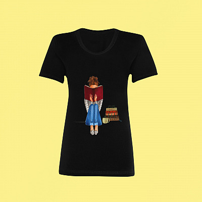 Alternative view of Girl Book And Coffee Ladies T-Shirt - Premium Ladies Triblend Dolman Sleeve Shirt
