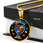 I Wear Blue for My Daughter Autism Awareness Circle Pendant Necklace - Circle Luxury Necklace (Gold Plated)