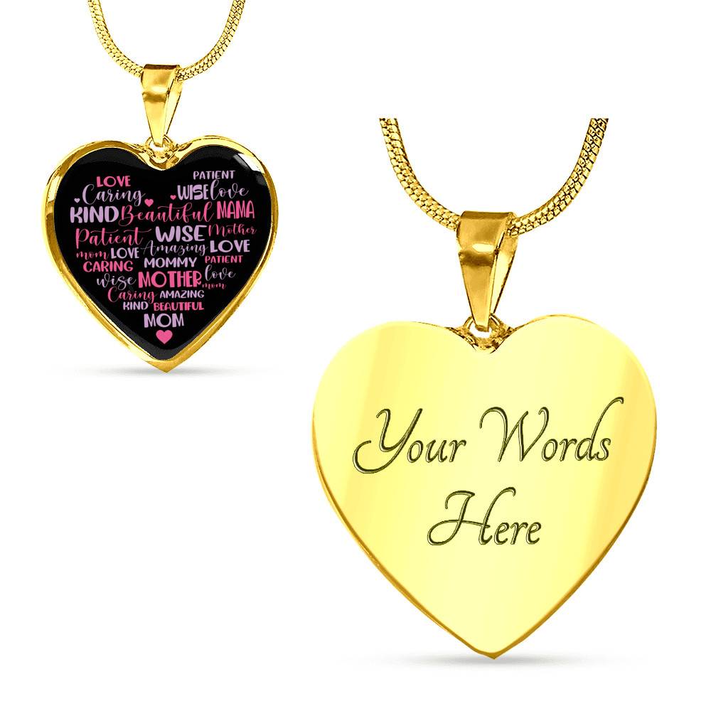 Mother Mommy Heart Words Heart Pendant Necklace - Heart Luxury Necklace (Gold Plated)