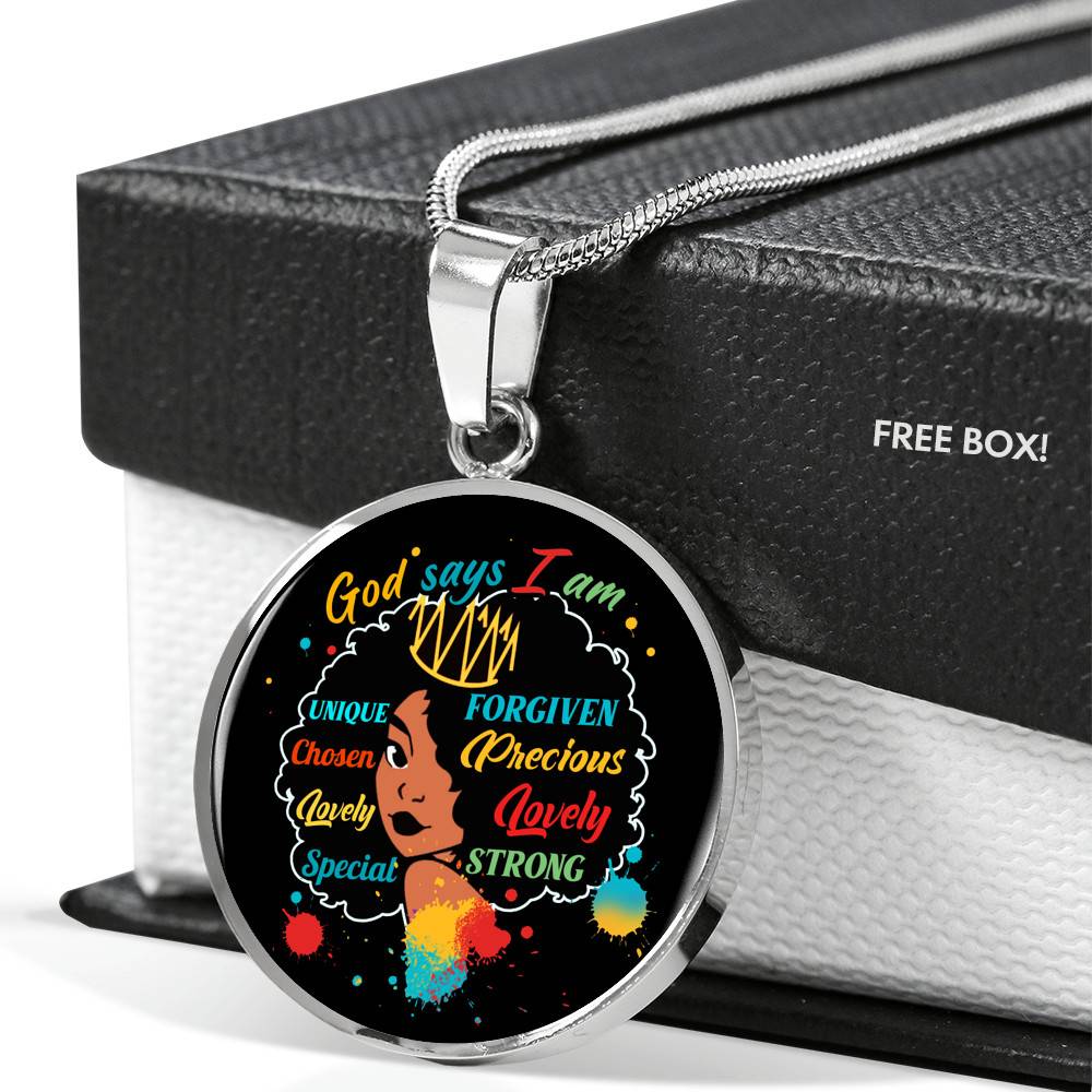 God Says I Am Unique Forgiven Lovely Circle Pendant Necklace - Circle Luxury Necklace (Silver)